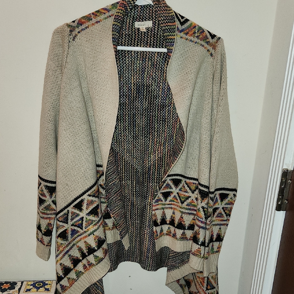 Debut Beige Multicolor Patterned Open Cardigan - image 1